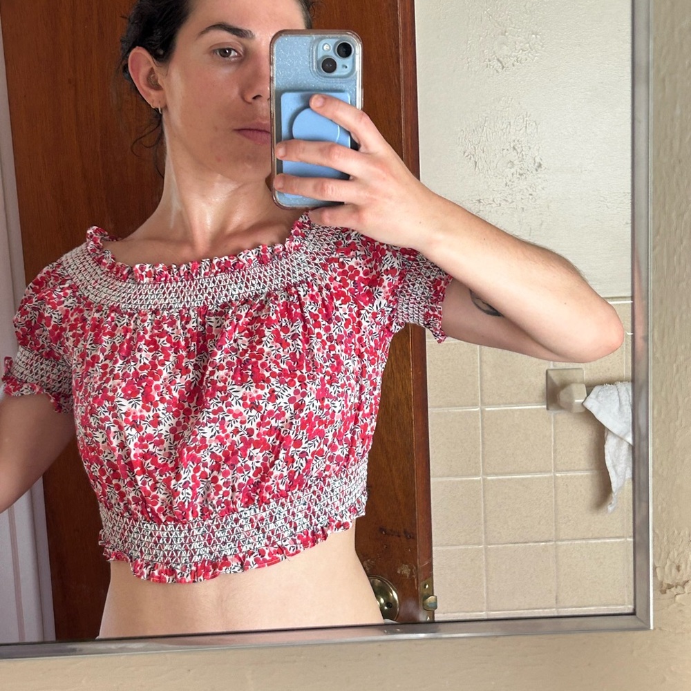 J. Crew Liberty Fabric Floral Red Smocked Women's Top